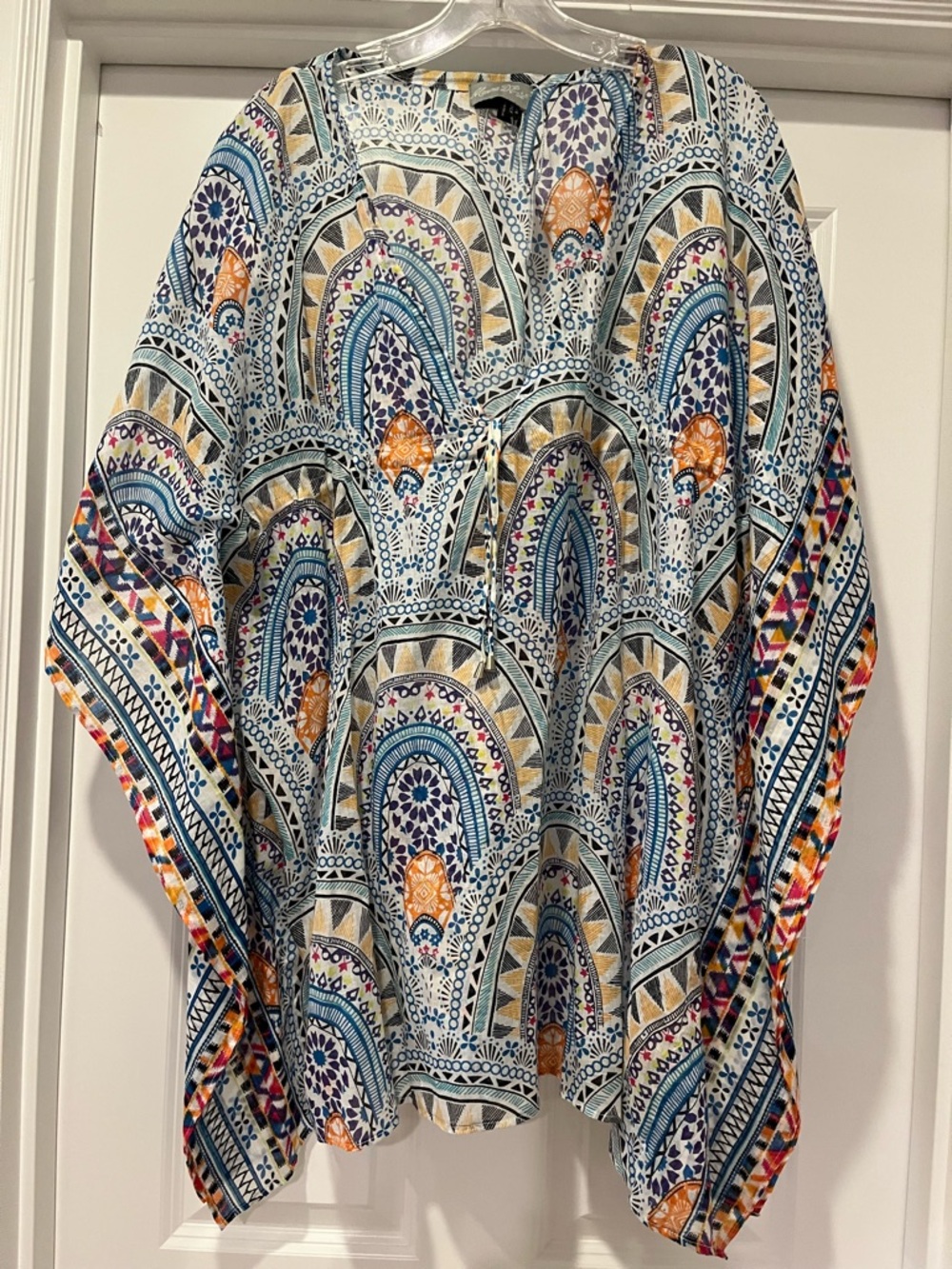 Boho Tile Print Tunic Top/Swim cover up in Blue & Orange